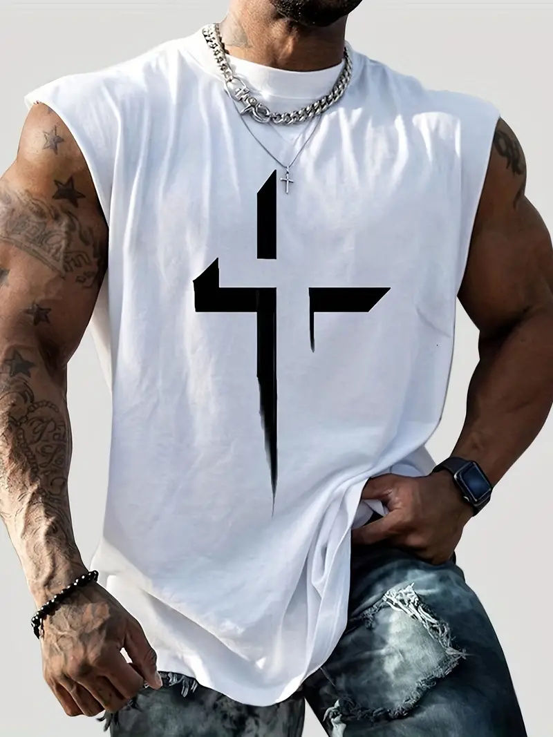 Thumbnail: Summer new men's sleeveless vest simple letter printed round neck sports sleevel
