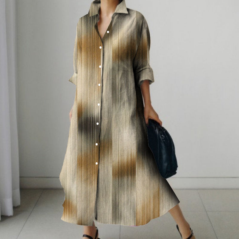 Thumbnail: Womens Fashion Retro Splicing Printed Long-sleeved Dresses Fall And Winter Singl