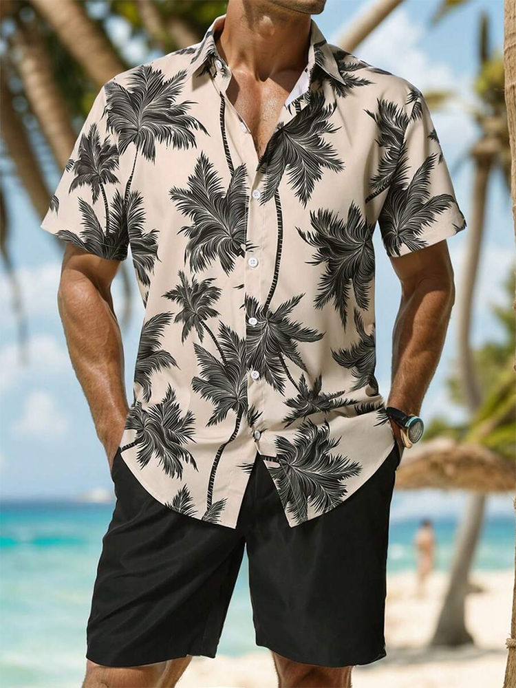 Thumbnail: Summer Everyday Men's Short-sleeved Shirt Street Fashion Beach Shorts Patchwork 