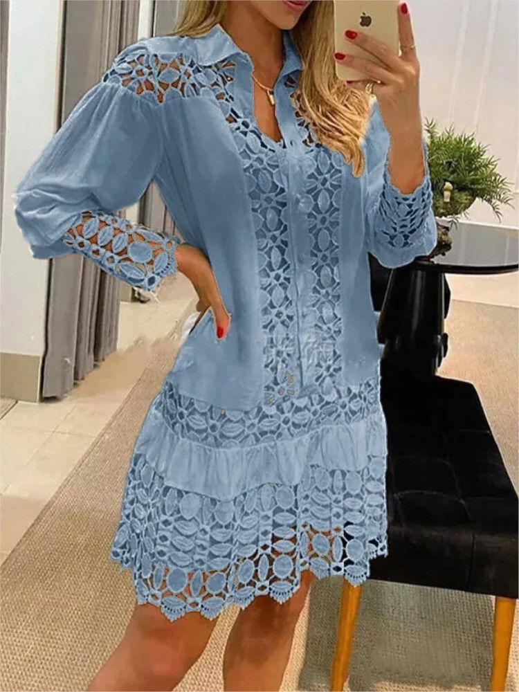 Spring Long Sleeve Lantern Sleeve Loose Waist Knee Length