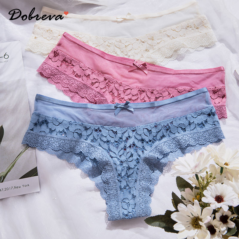DOBREVA Women's Floral Lace Underwear Sexy Mesh Hipster Panties