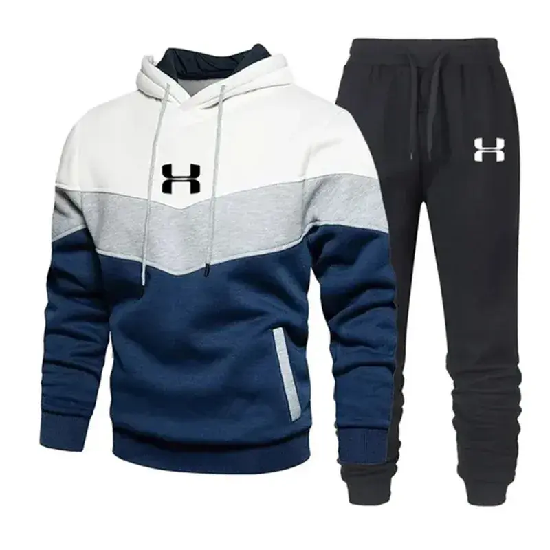 Autumn and winter men's printed three tone sportswear hoodie pants 2-piece