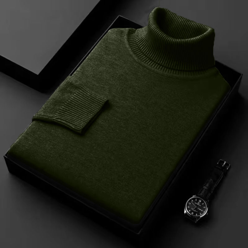 Thumbnail: New Mens Long Sleeve Knitted Sweaters Solid Color Turtleneck Coats Slim Fit Pull