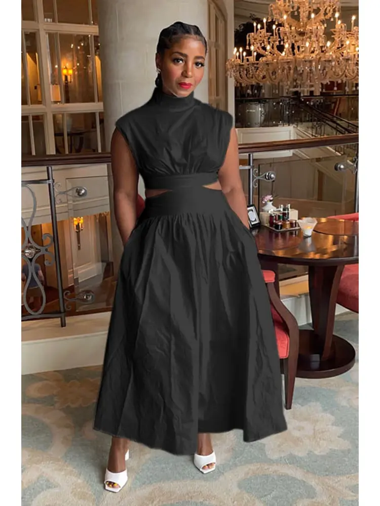 Thumbnail: Summer Dresses 2024 Mock Neck Sleeveless Cutout White Maxi Dresses A-Line Elegan