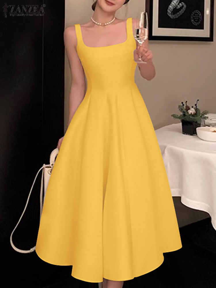 New Summer Sleeveless Square Neck Dress