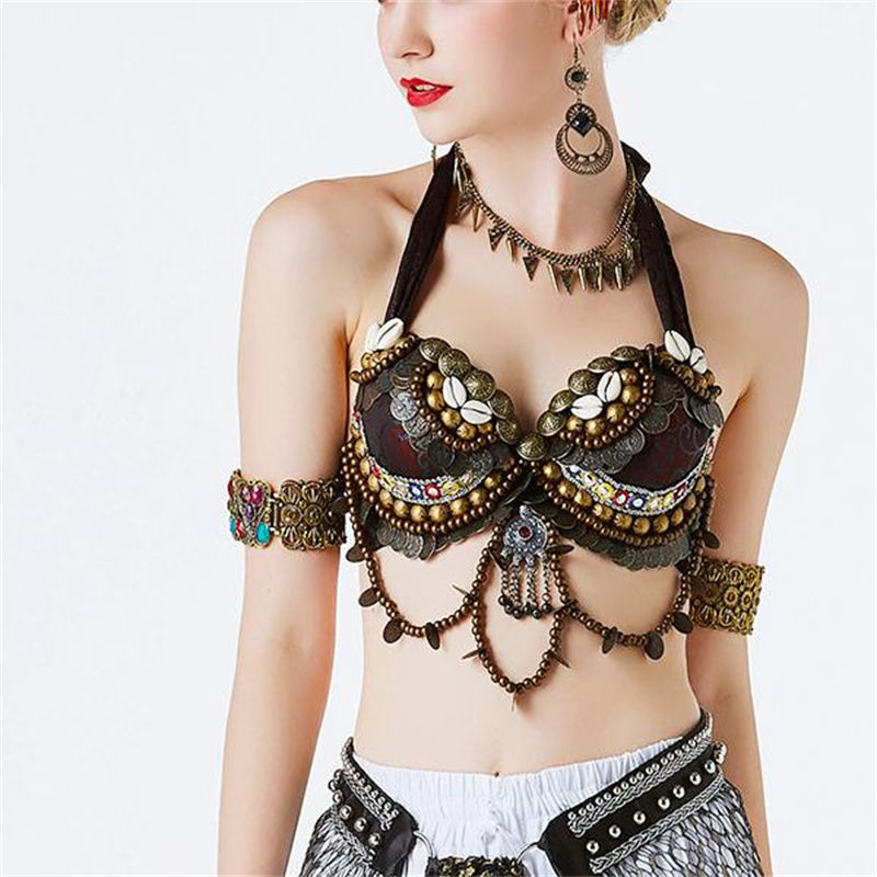 Women Hand Beading Bra Adjustable Tribal Bra or Belt Belly Dance Performance Cos