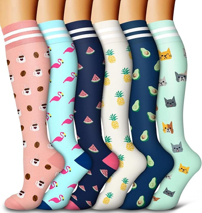 Thumbnail: 6 pairs of new floral pattern compression stockings sport professional ladies me