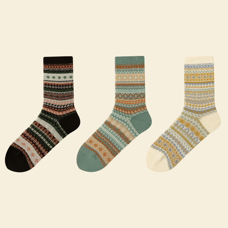 Thumbnail: 3 Pack Womens cotton Socks Autumn and Winter Warm Socks Thick Knit Cabin Cozy Cr