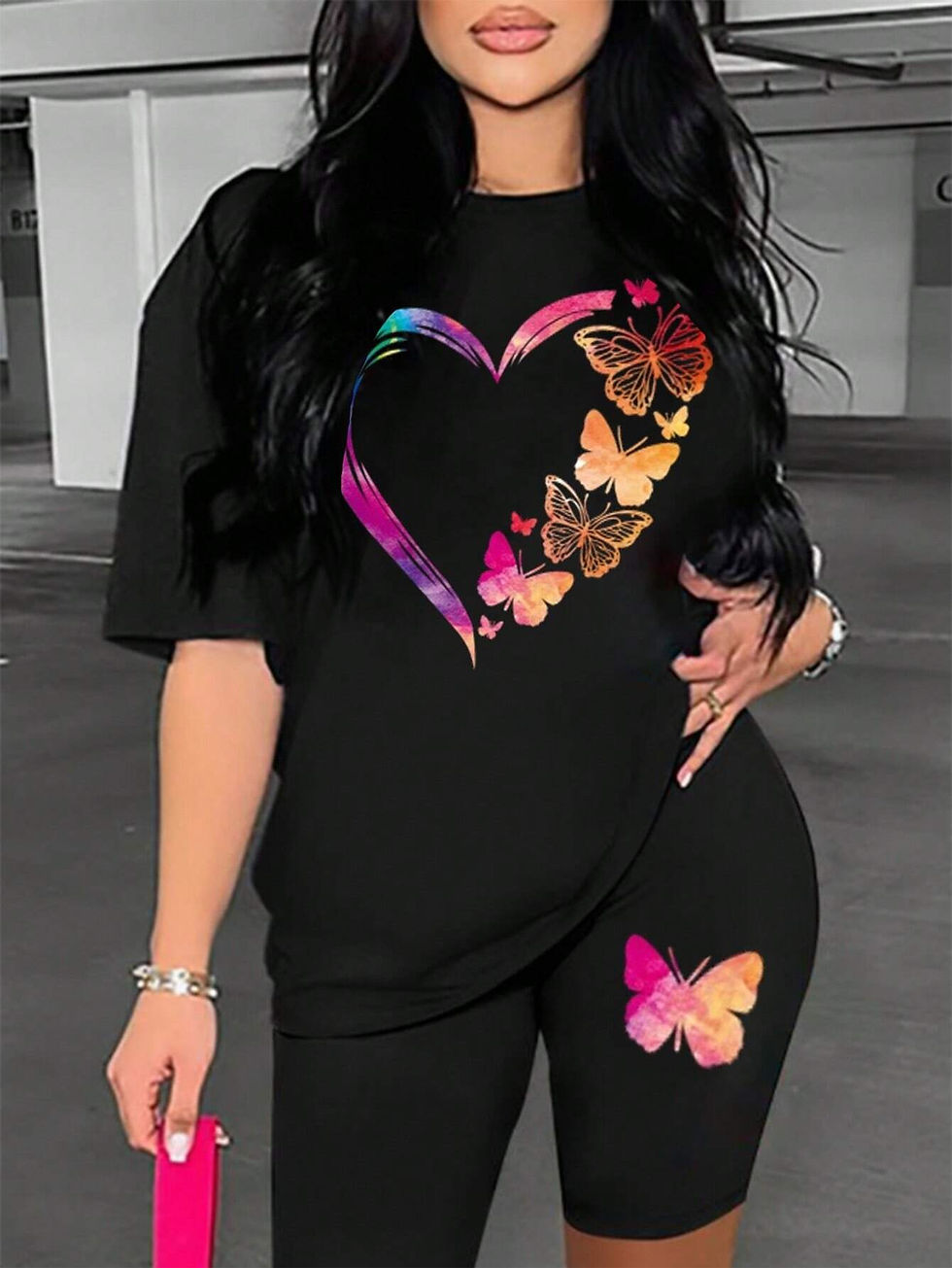 Thumbnail: The Love Strung Together By Butterflies Printing Women T Shirts Two Piece Set Fa