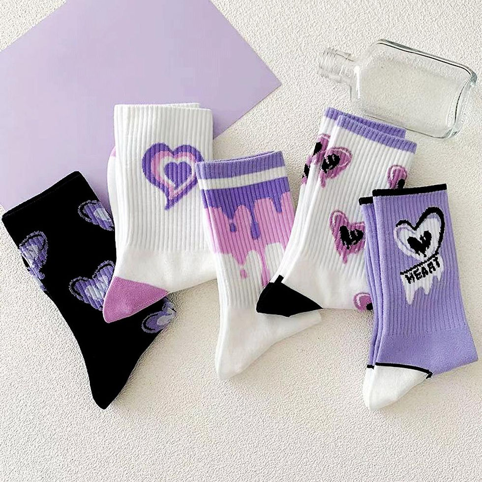 Thumbnail: Women White Socks Cute Cotton Socks With Hearts Kawaii Preppy Korean Style Anime