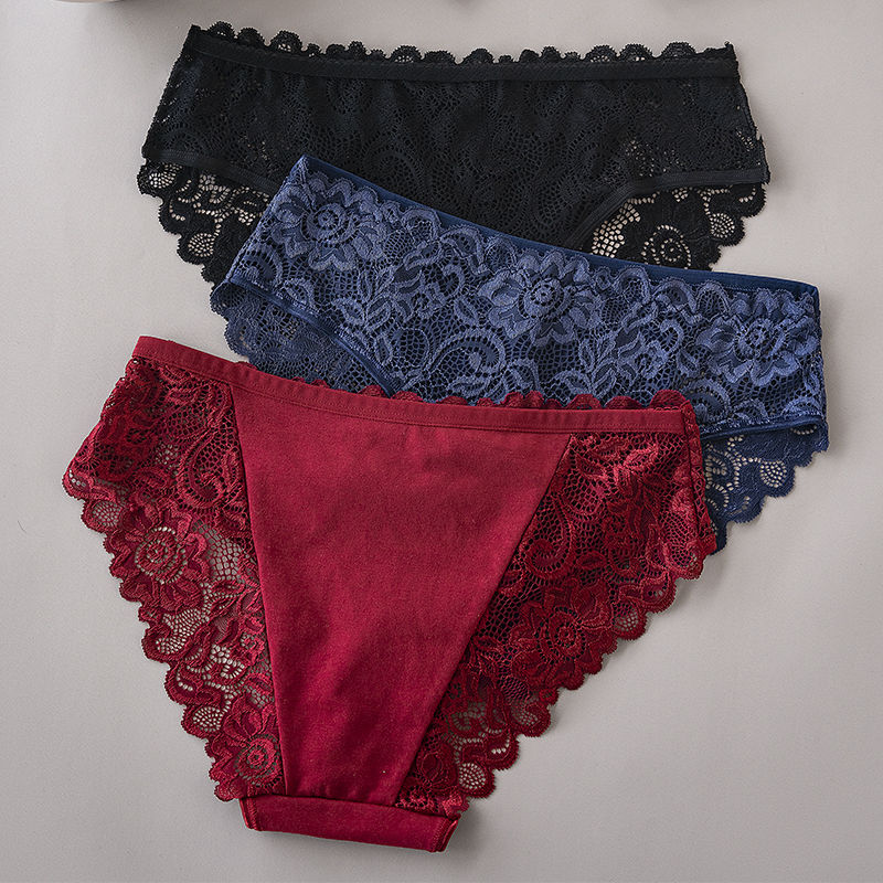 Thumbnail: 3PCS/Set Luxury Floral Embroidery Lace Panties Women Briefs Sexy Hollow Lingerie