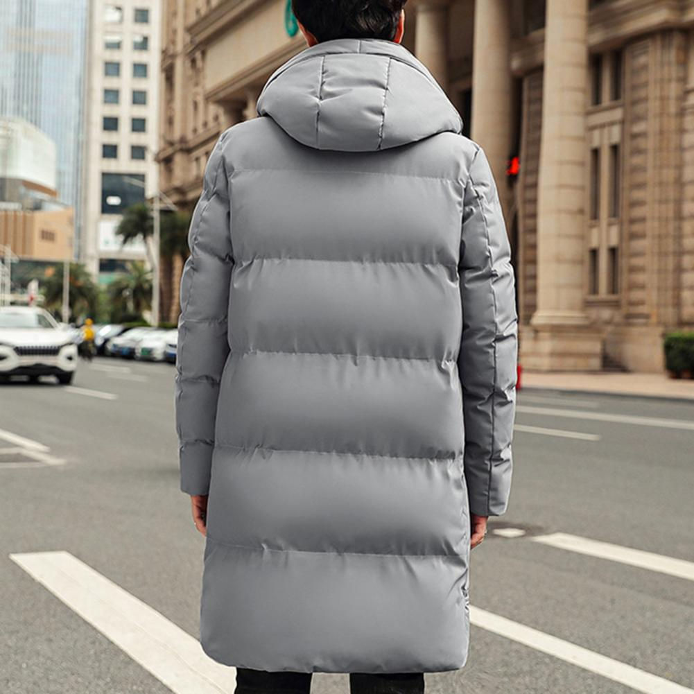 Midi Length Men's Down Coat Hooded Thickened Solid Color Padded Cardigan Keep Wa