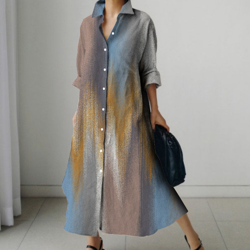Thumbnail: Womens Fashion Retro Splicing Printed Long-sleeved Dresses Fall And Winter Singl