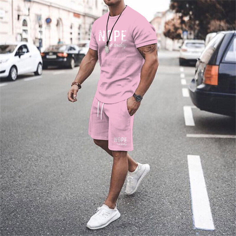 Thumbnail: 2024 New Summer Simple Men's T-shirt and Shorts 2-piece Set Fashion Street Leisu