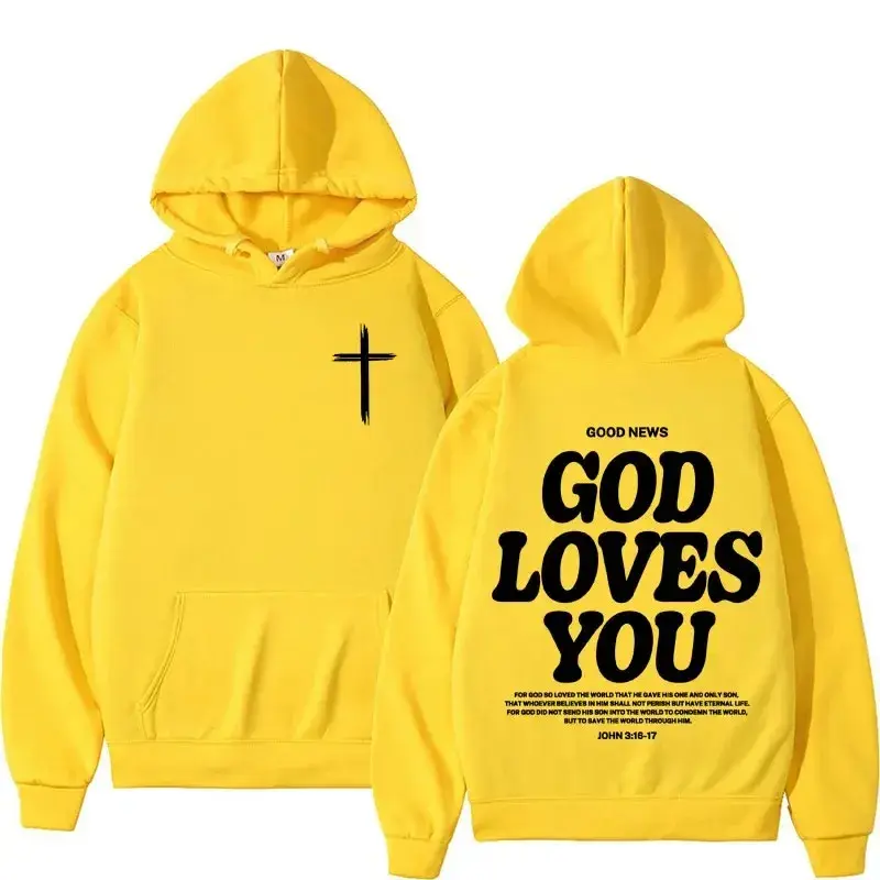 Thumbnail: Harajuku Aesthetic Christian Jesus Church Hoodie Bible Verse God Loves You Hoode