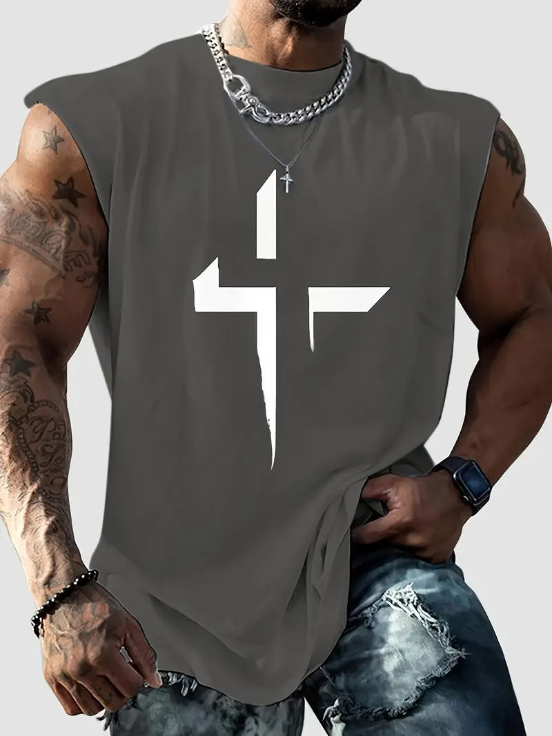 Thumbnail: Summer new men's sleeveless vest simple letter printed round neck sports sleevel