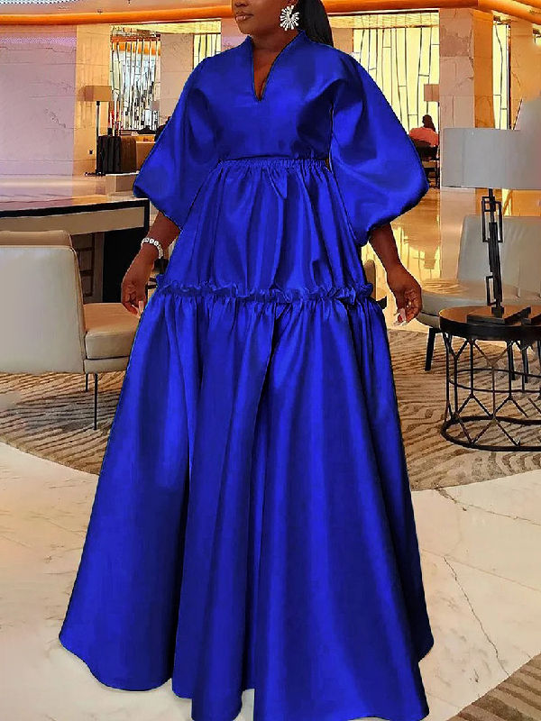 Thumbnail: Modigirl Fashion Simple Solid Color Falbala Long Dress Womens New Spring Summer