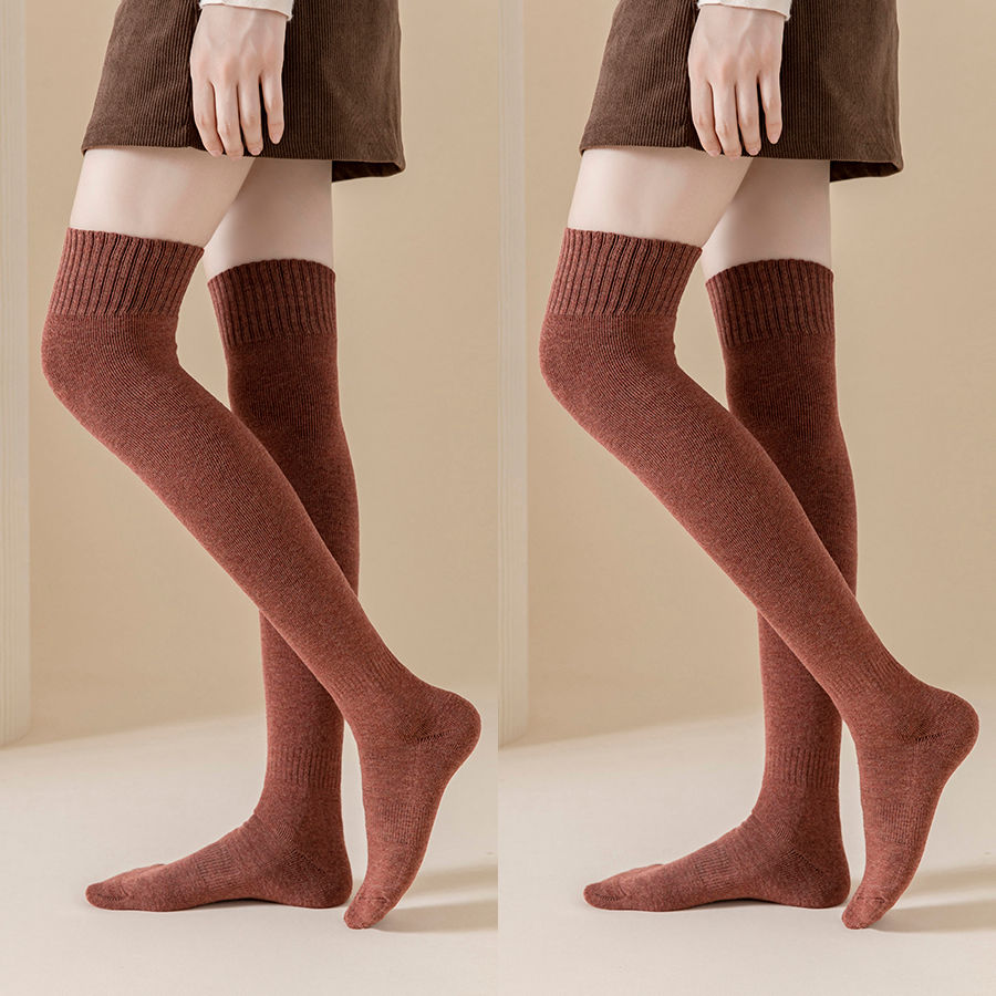 Thumbnail: 2 Pairs/Lot Winter Warm Thick Stockings Socks Women Over Knee High Hold Up Cotto