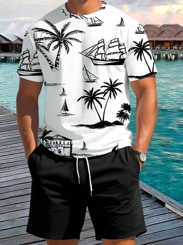 Thumbnail: Summer men's two-piece set Hawaii fashion casual men's T-shirt outdoor beach men
