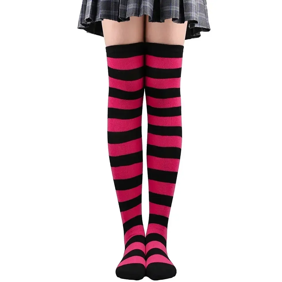 Thumbnail: Long Socks Womens Over Above Knee Striped Thigh High Stockings Polka Dot Ladies 