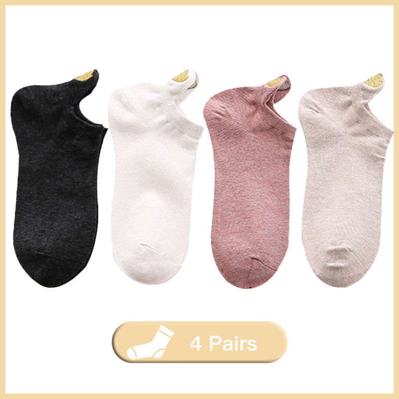 Thumbnail: 4 Pairs Lot Fashion Socks Women 2023 New Spring Cotton Color Novelty Girls Cute 