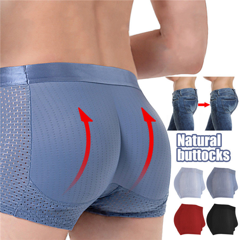 Men Sexy Butt Lifter Panties Enlarge Push Up Underpants Removable Pad Boxer Unde