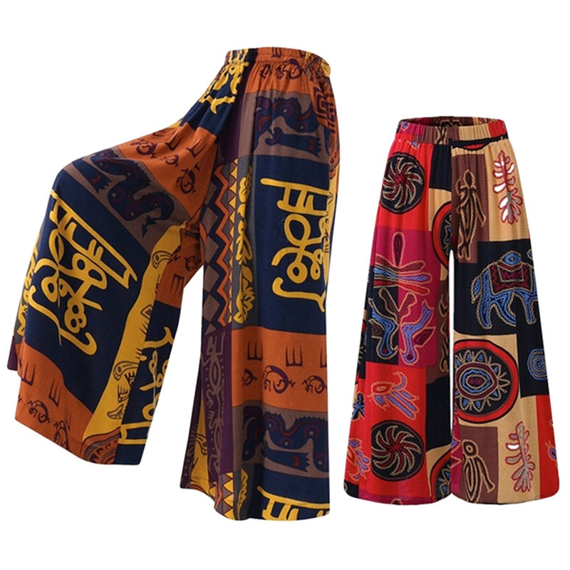 Thumbnail: Women Elastic Pants Waist Loose Casual Print Wide Leg Pants Slim For Female Elas