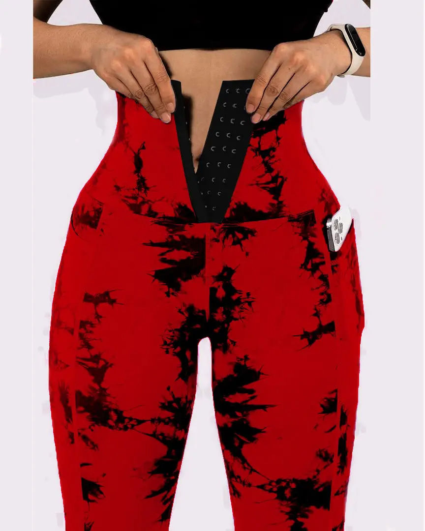 Thumbnail: Tie Dye Print Tummy Control Butt Lifting Pocket Design Yoga Pants Women Slim Sex
