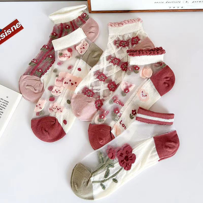 Thumbnail: 5 Pairs Lolita Japanese Woman Cute White Short Socks Set Girl Spring Summer Swee