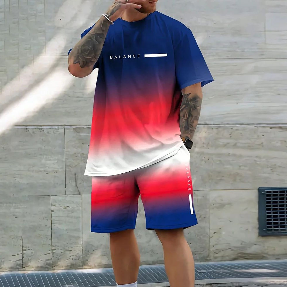 Thumbnail: New Men's 3D Casual T-Shirt Shorts Set Plus Size Sportswear Multifunctional Casu
