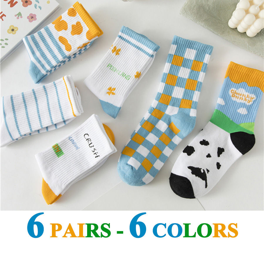 Thumbnail: 5 Pairs/Lot Cotton Socks Girls Heart Style Pattern Casual Comfortable Long Socks