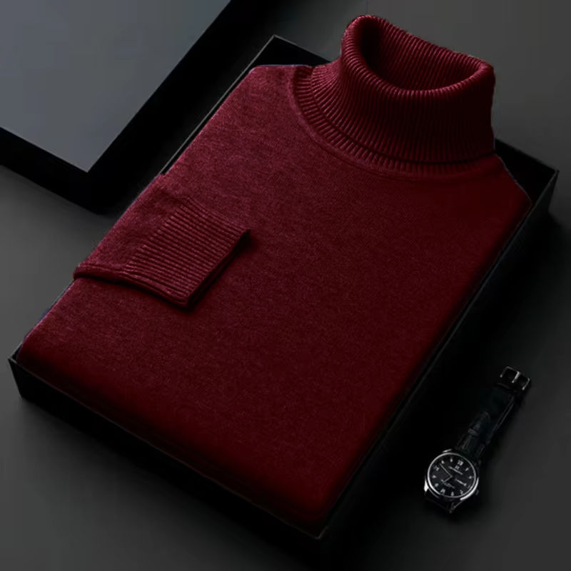 Thumbnail: New Mens Long Sleeve Knitted Sweaters Solid Color Turtleneck Coats Slim Fit Pull