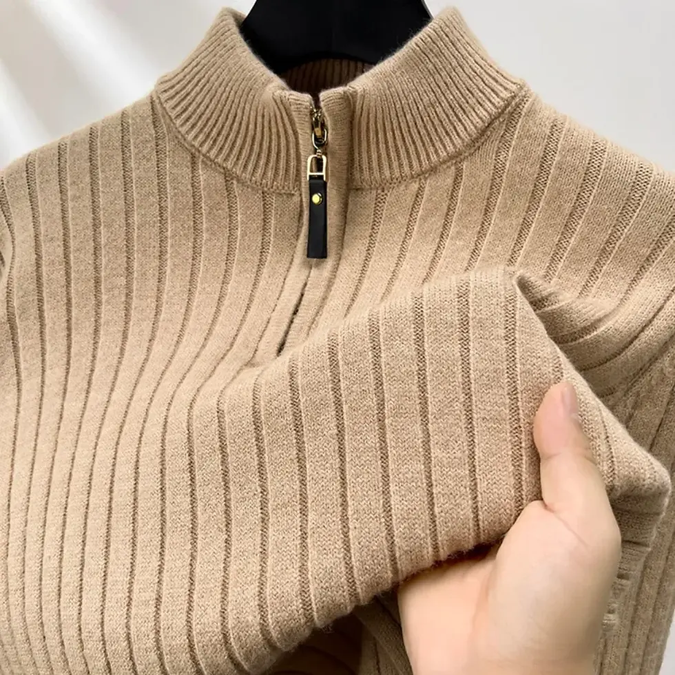 Thumbnail: Mock Neck Polo Sweater Winter Men's Quarter Zip Sweater Slim Fit Casual Knitted 