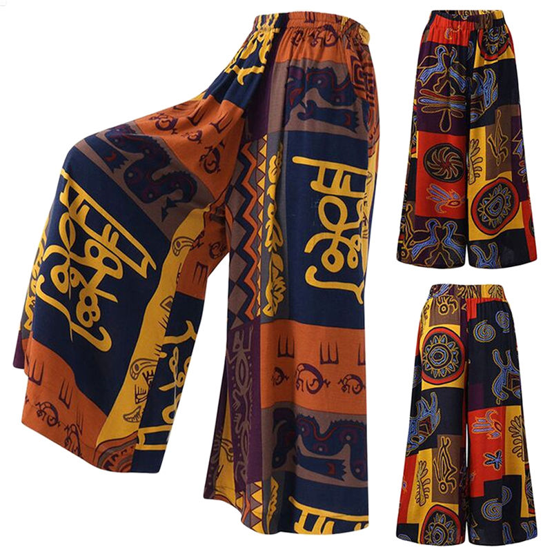 Women Elastic Pants Waist Loose Casual Print Wide Leg Pants Slim For Female Elas
