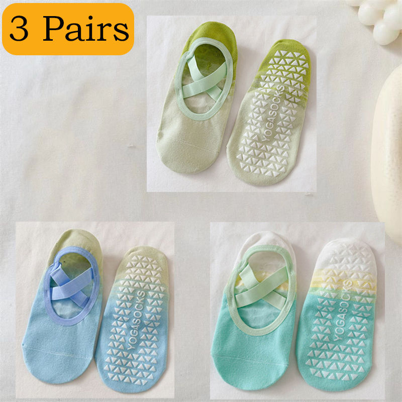 Thumbnail: 3 Pairs Yoga Socks for Women Gradient Non-slip Grip Floor PilatesNo-show Yoga So