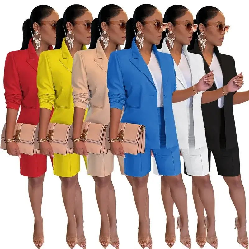 Thumbnail: Solid Casual Two Piece Set for Women Matching Sets Outfits Long Sleeve Blazer Co