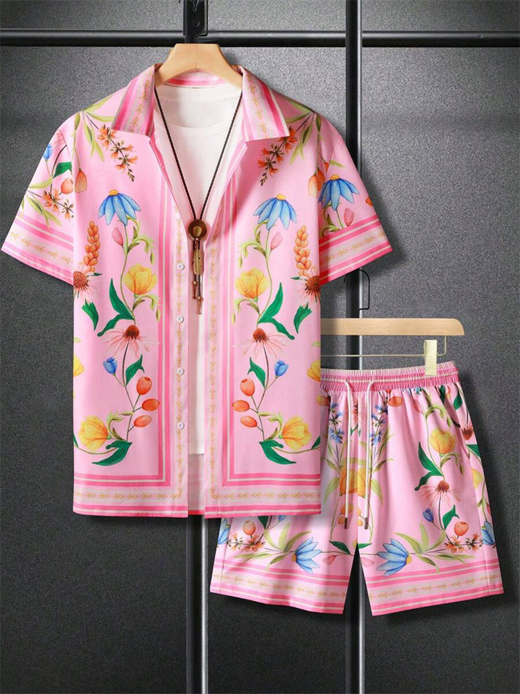 Thumbnail: Summer Men's Short Sleeve Shirt And Beach Shorts Set Outdoor Street Men's Fashio