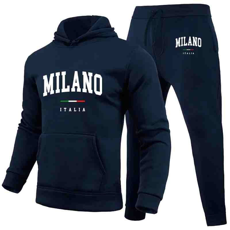 Thumbnail: Men's Sports Hoodie Set Luxury Milan Print Sweatshirt Sweatpants Men's Hooded To