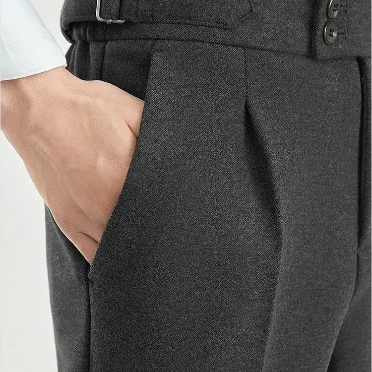 Thumbnail: 2024 Men's Autumn Winter Fashion High Waist Wool Trousers Male Tweed Casual Pock