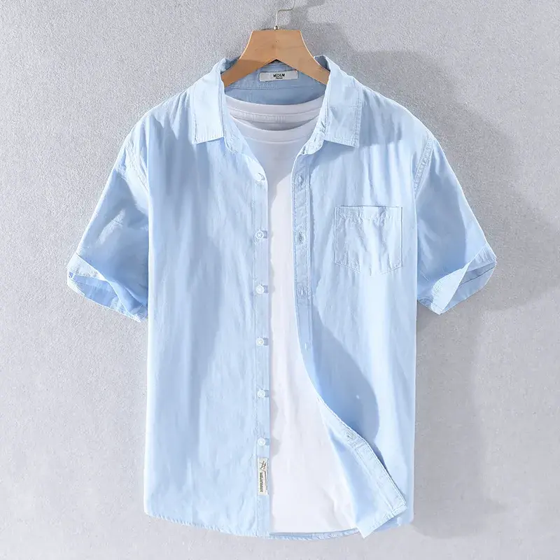Thumbnail: Summer men's short sleeve shirt Solid Tops mens clothing Loose Casual cotton shi