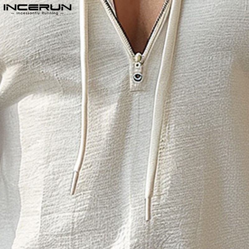 Thumbnail: INCERUN Tops 2024 American Style Casual Streetwear Men's Solid Hooded Vests Fash