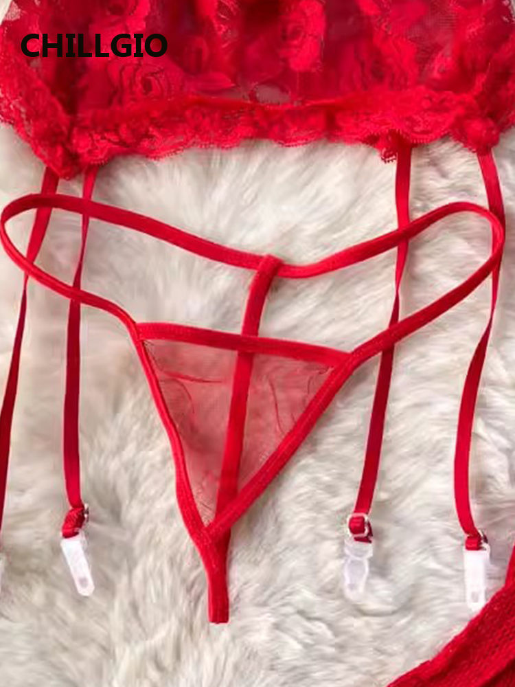 Thumbnail: CHILLGIO Women Transparent Floral Lace Bra Brief Suit Fashion Tight Erotic Under