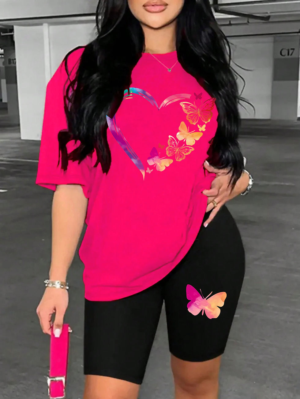 Thumbnail: The Love Strung Together By Butterflies Printing Women T Shirts Two Piece Set Fa