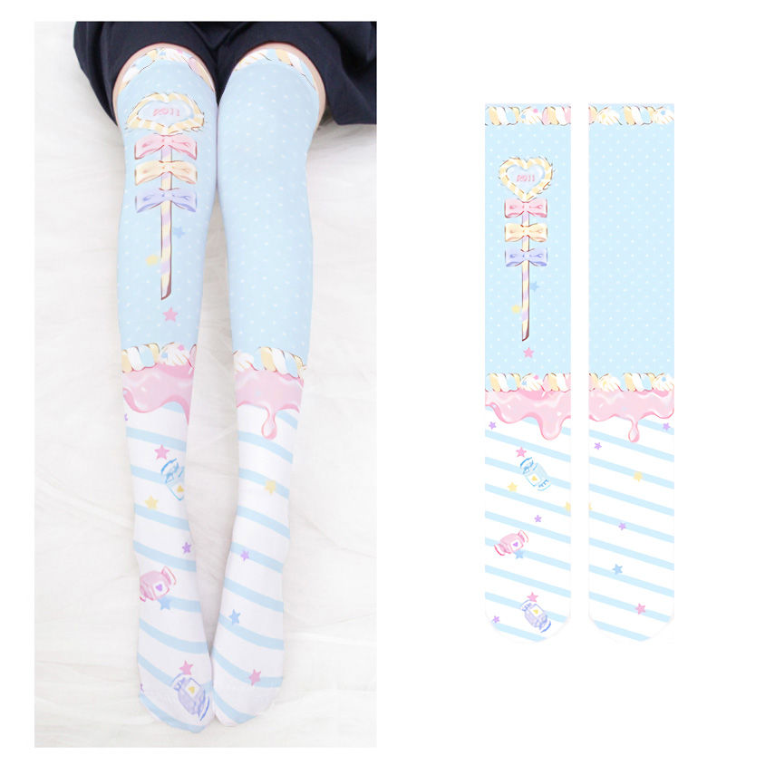 Thumbnail: Japanese Cartoon Knee Stockings For Women Bow Candy Rabbit Pink Girl Long Tube S