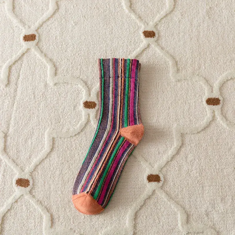 Thumbnail: Korean Style Women Socks Colorful Striped Harajuku Retro Vintage Streetwear Crew