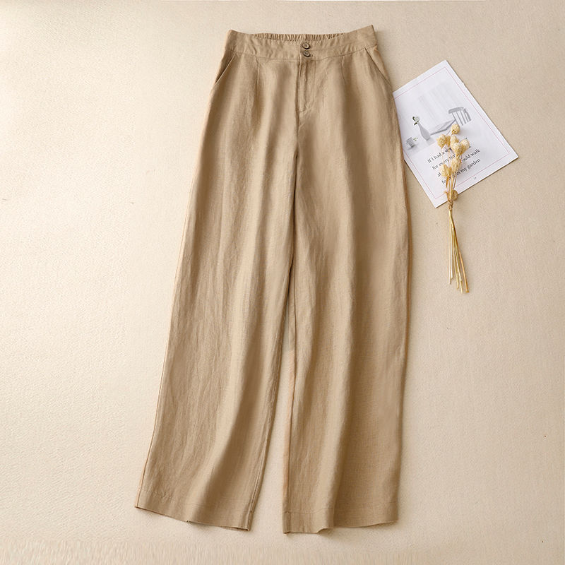 Linen High Waist Solid Color Wide Leg Pants Women's 2024 Summer New Korean 