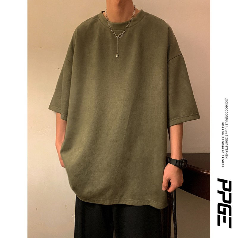 Thumbnail: Heavy Weight Retro Plus Size Men's Suede T-shirt Short Sleeve