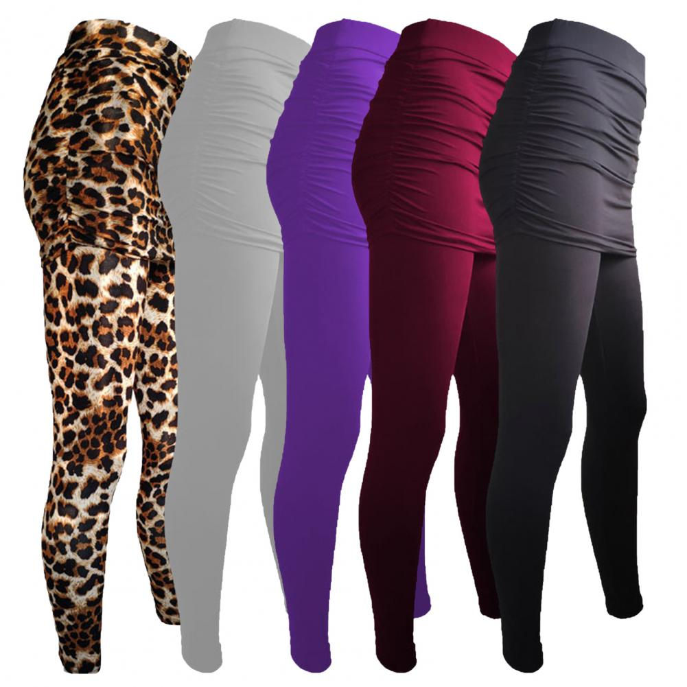 Fake Two Piece Leggings Pants Slim Leggings Women Pants Pack Hip Pleated Skirt L