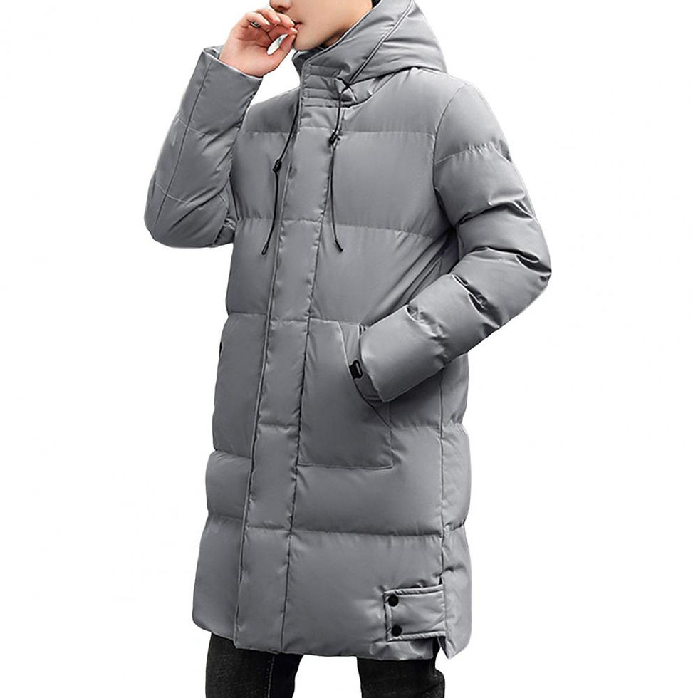Thumbnail: Midi Length Men's Down Coat Hooded Thickened Solid Color Padded Cardigan Keep Wa