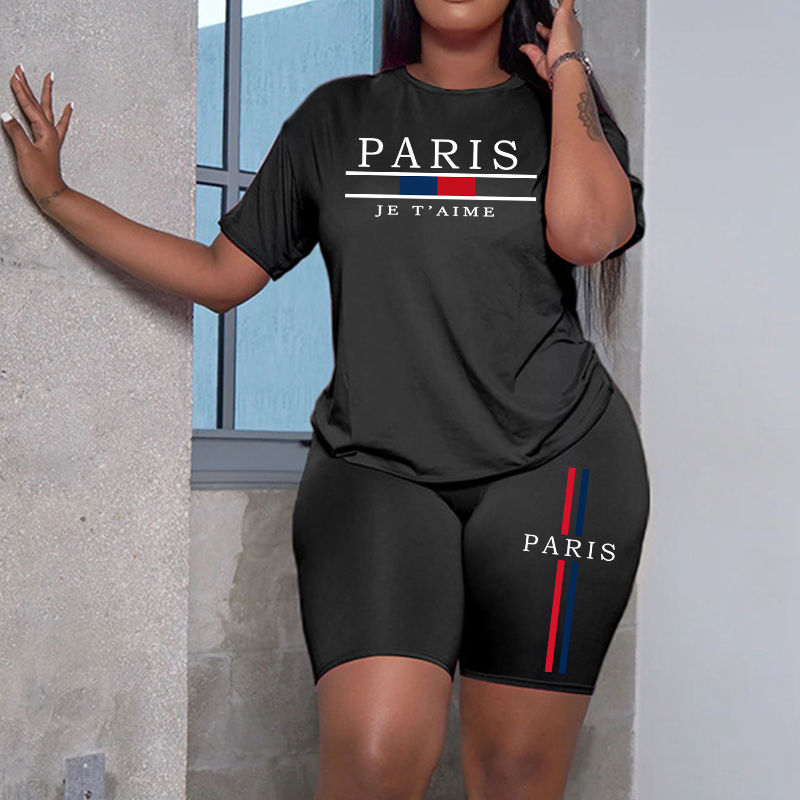 Thumbnail: 2025 Womens Outfits Fashion Casual Printing Short Sleeve+Shorts Suit Simplicity 